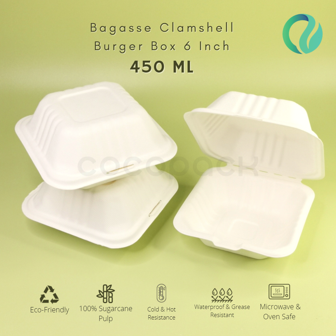Bagasse Clamsheel Burger Box 6 Inch 450 ml - Gambar 5