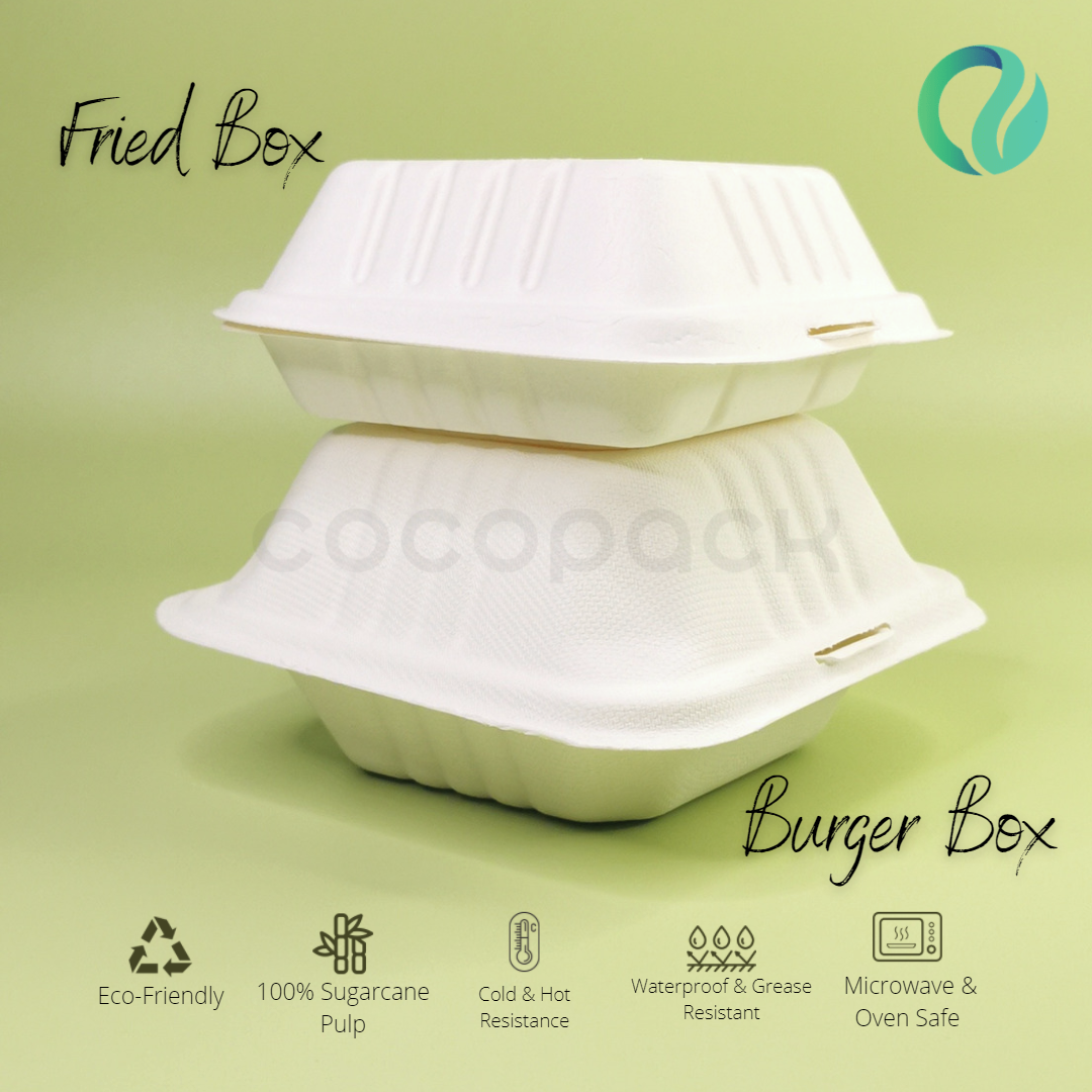 Bagasse Clamsheel Burger Box 6 Inch 450 ml - Gambar 2