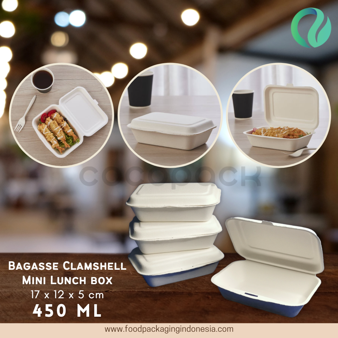 Bagasse Clamshel Mini Lunch Box 6.5 Inch 450 ml - Gambar 8