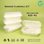 Bagasse Clamshel Mini Lunch Box 6.5 Inch 450 ml