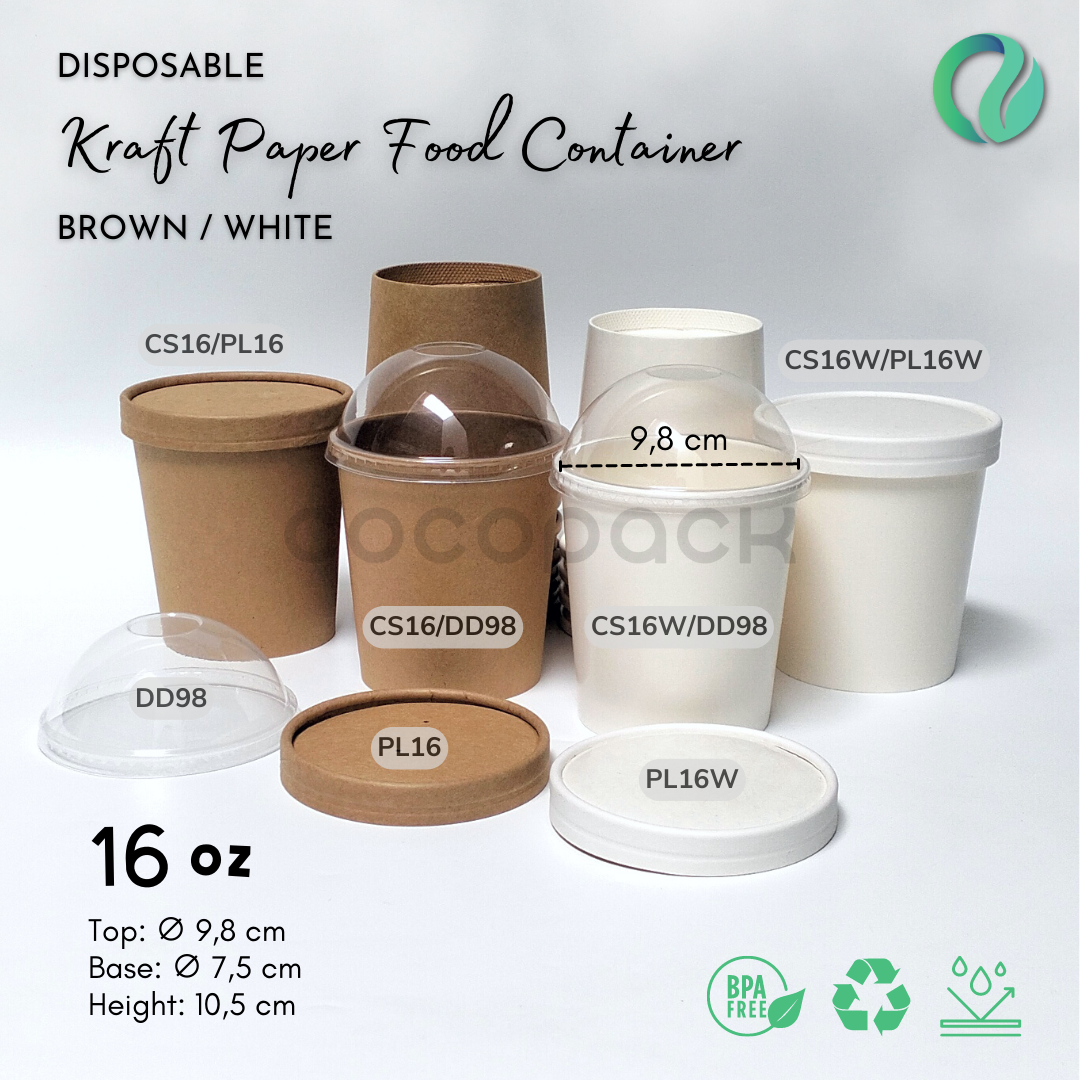 Brown/White Kraft Paper Soup + Dome PET Lid - Gambar 2