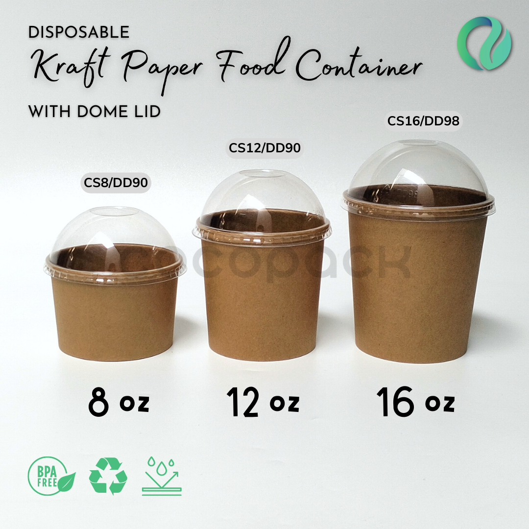 Brown/White Kraft Paper Soup + Dome PET Lid - Gambar 12