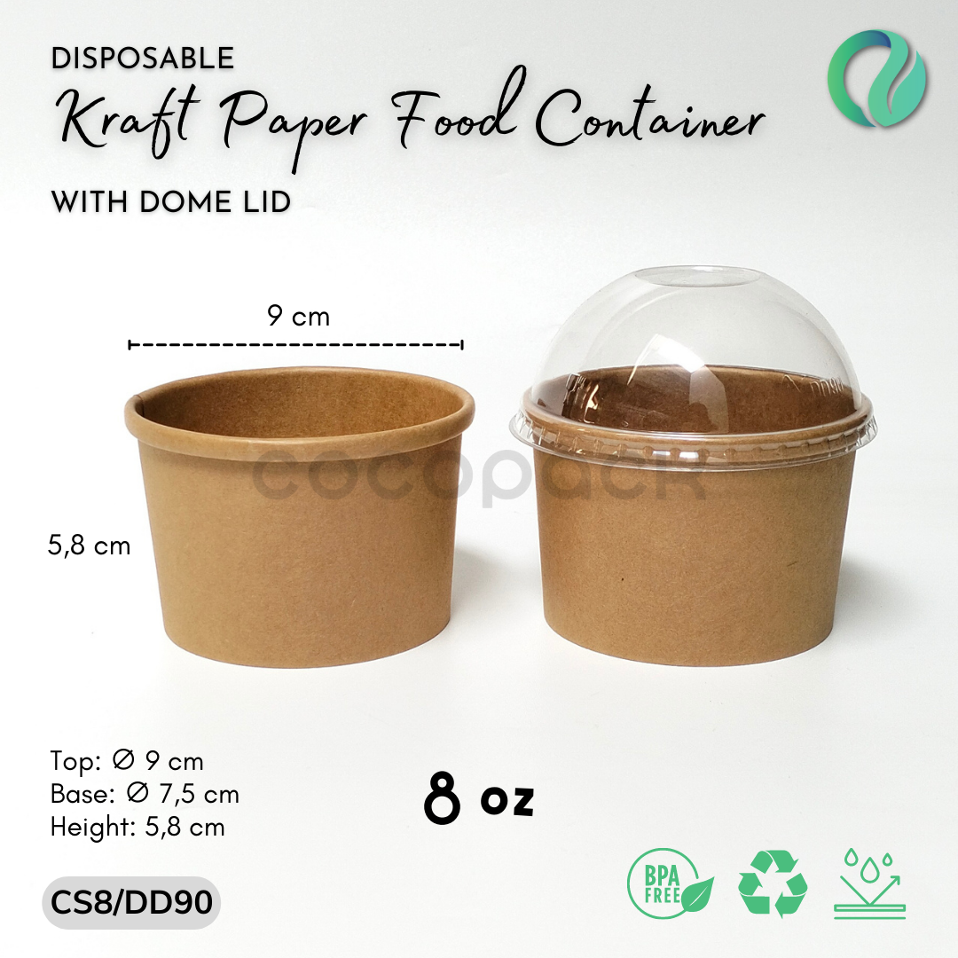 Brown/White Kraft Paper Soup + Dome PET Lid - Gambar 9