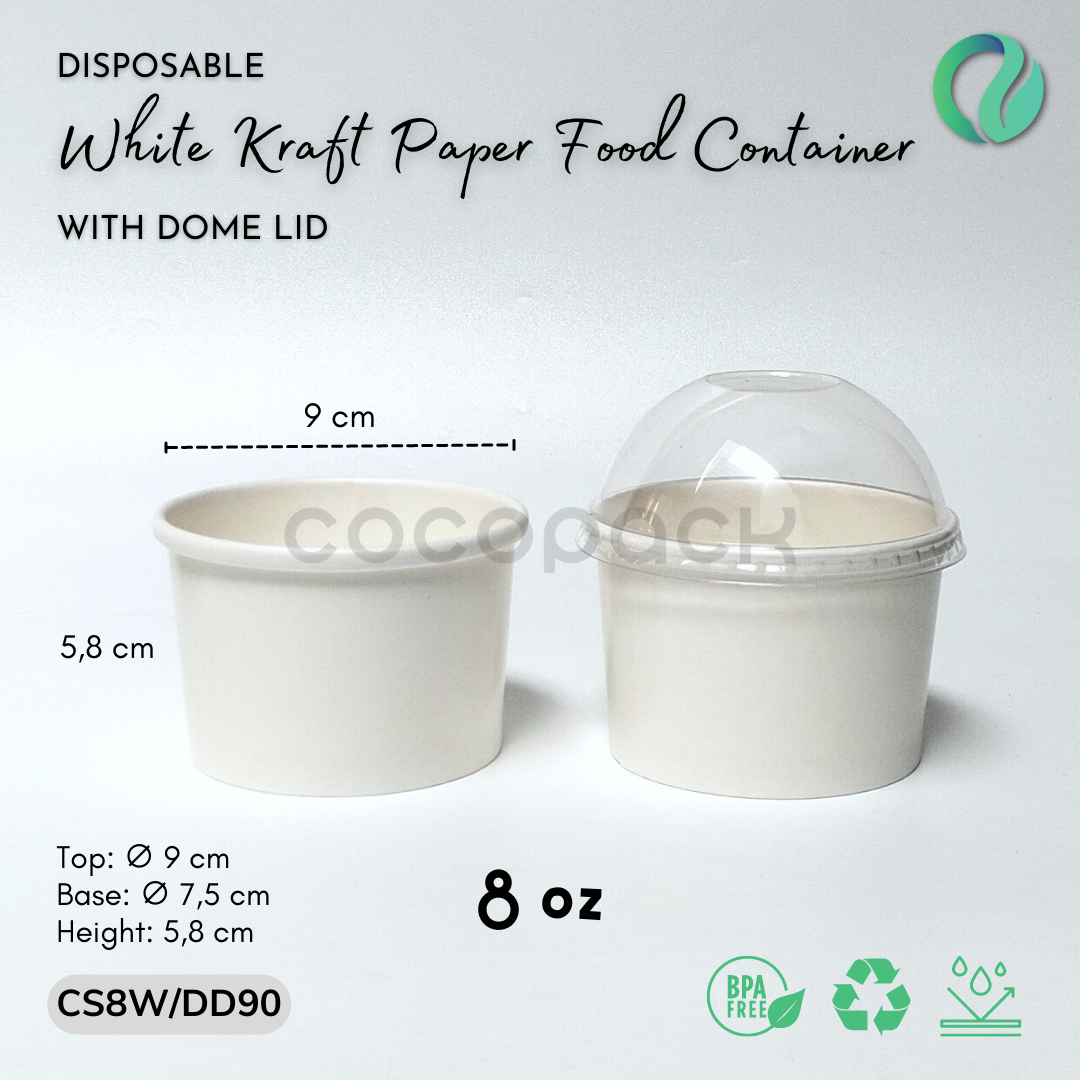 Brown/White Kraft Paper Soup + Dome PET Lid - Gambar 6