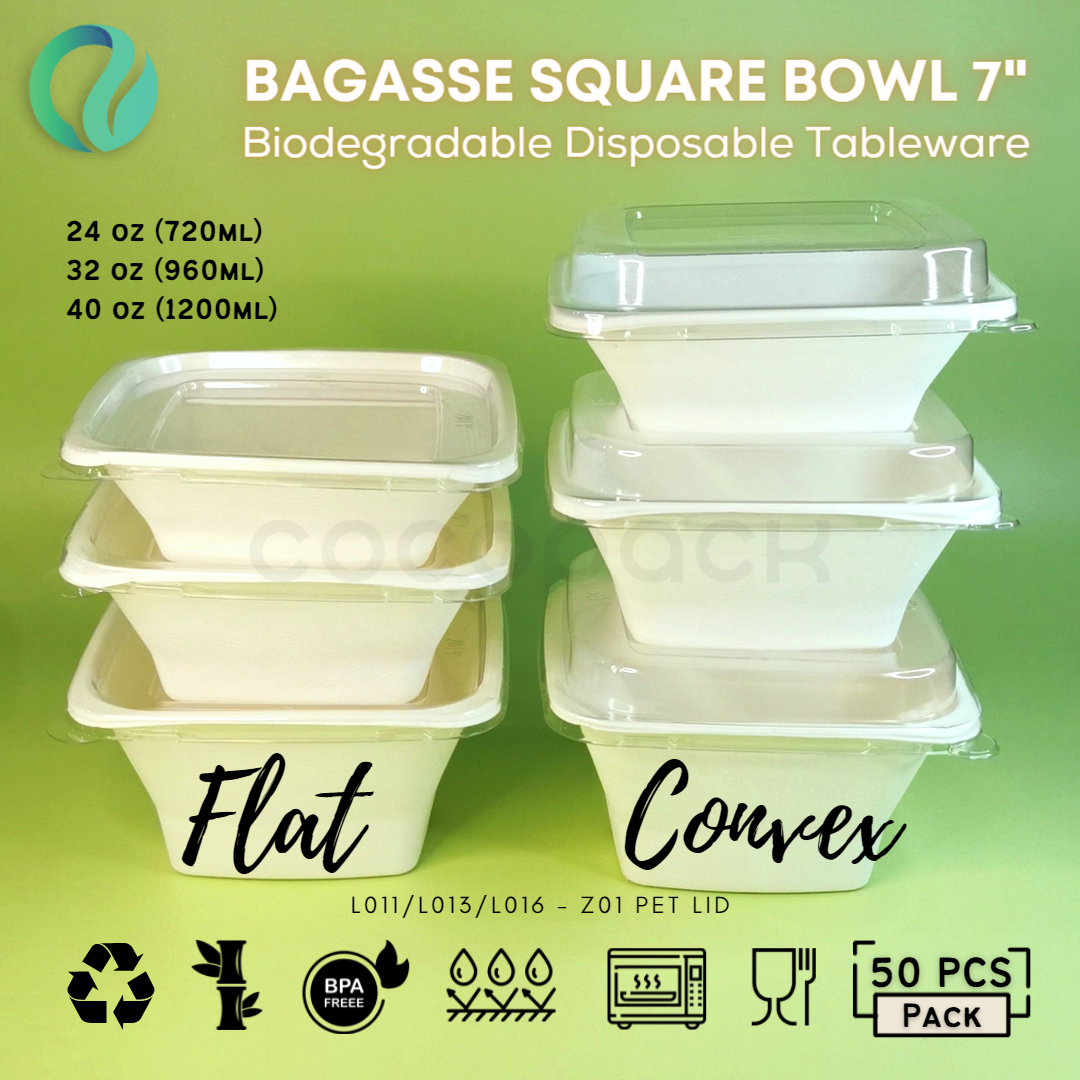 Bagasse Square Box Flat 40 oz - Gambar 4