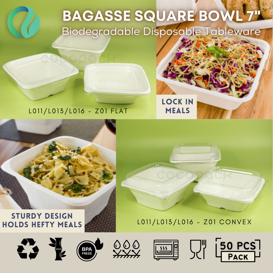 Bagasse Square Box Flat 40 oz - Gambar 3