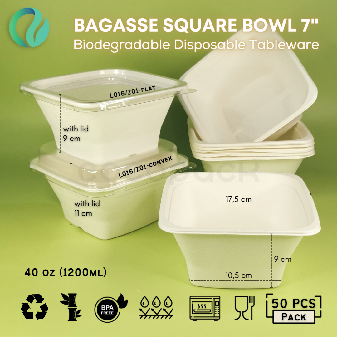 Bagasse Square Box Flat 40 oz