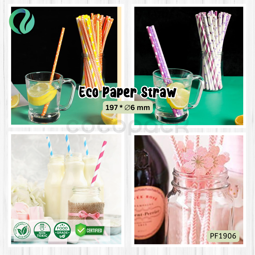 Decorative Color Eco Paper Straw - Flat Mouth 197*6mm - Gambar 4