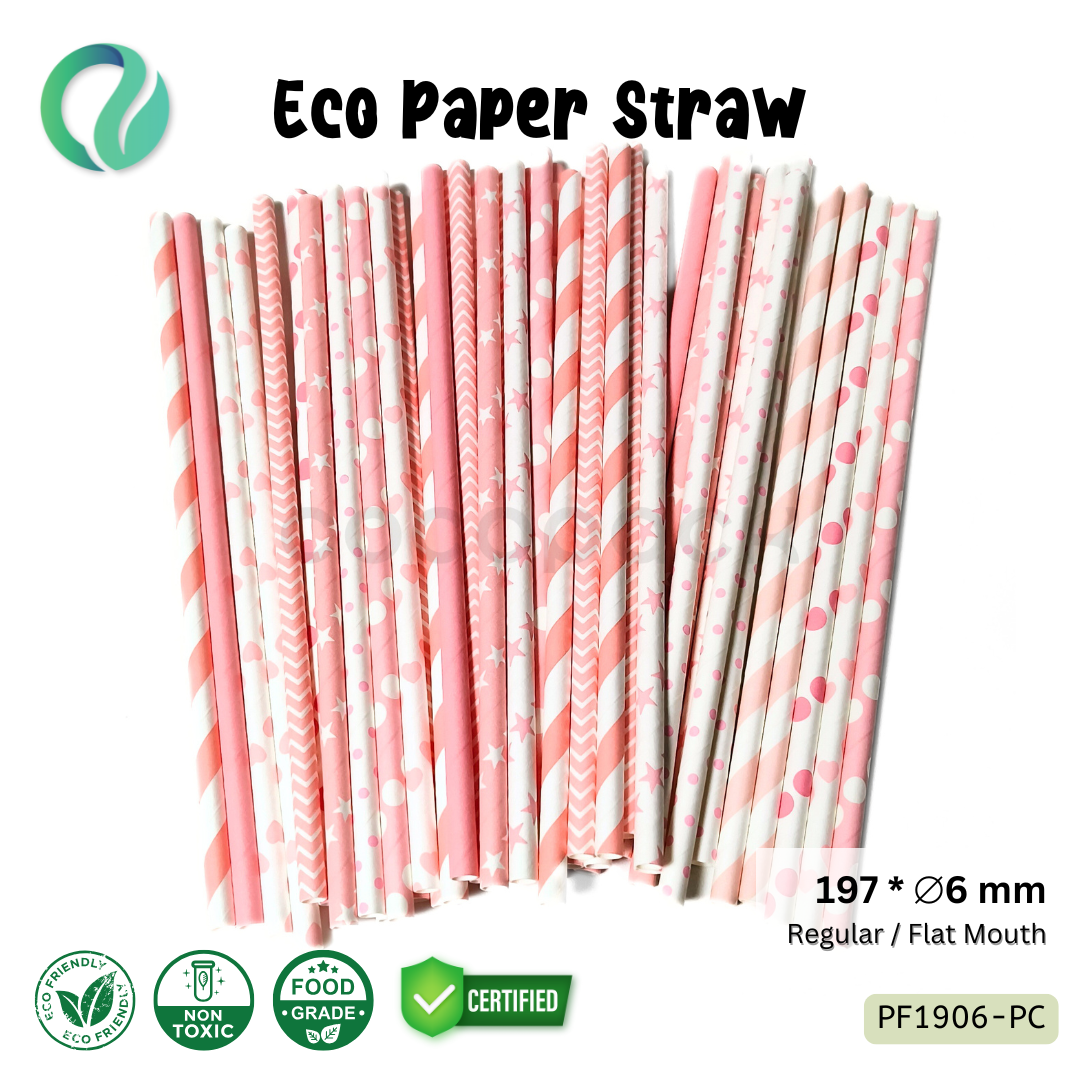 Decorative Color Eco Paper Straw - Flat Mouth 197*6mm - Gambar 14