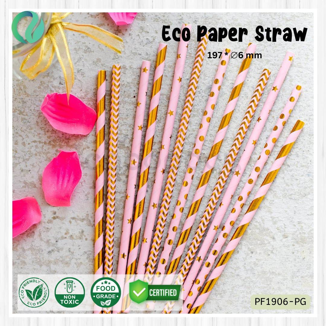 Decorative Color Eco Paper Straw - Flat Mouth 197*6mm - Gambar 17