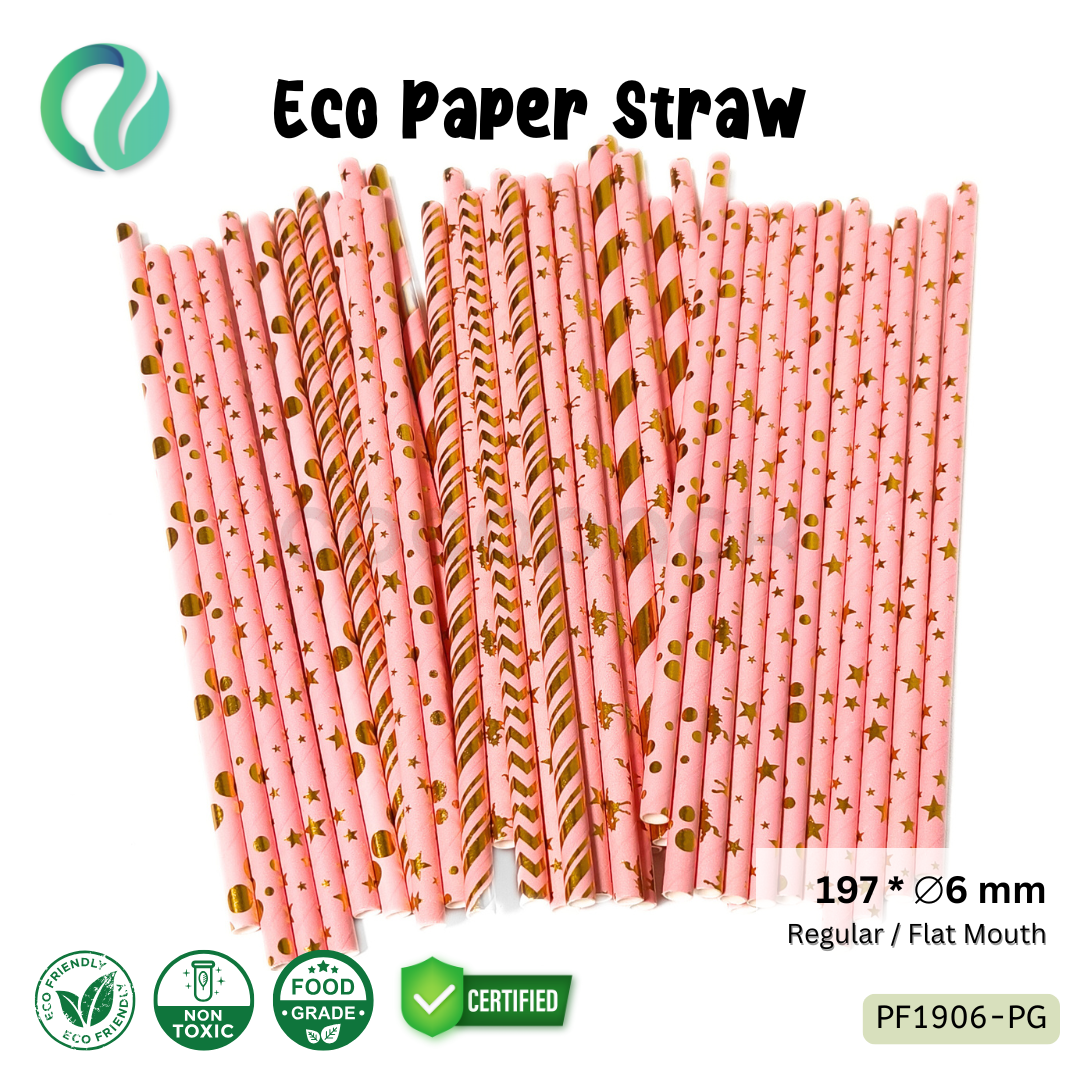 Decorative Color Eco Paper Straw - Flat Mouth 197*6mm - Gambar 16