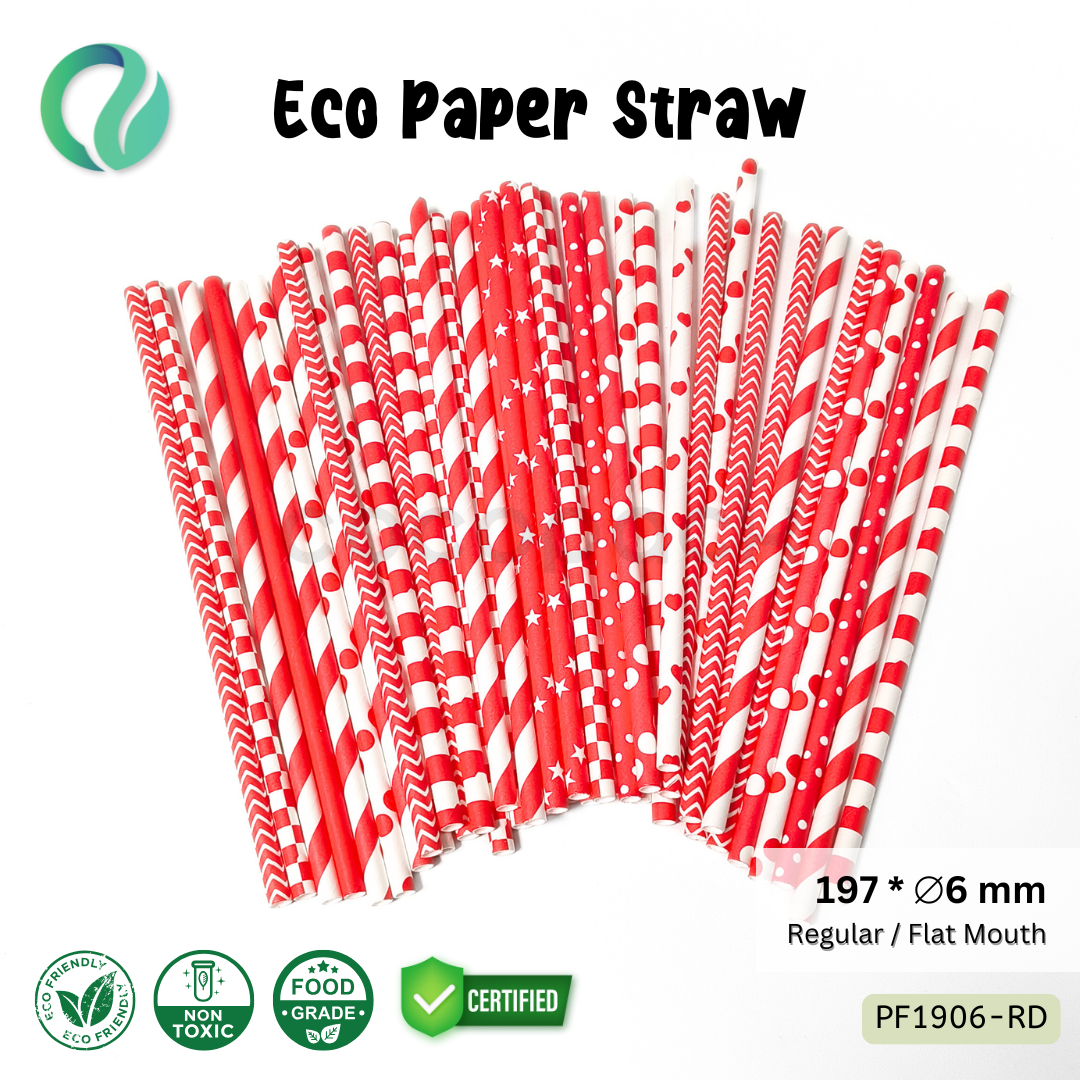Decorative Color Eco Paper Straw - Flat Mouth 197*6mm - Gambar 23