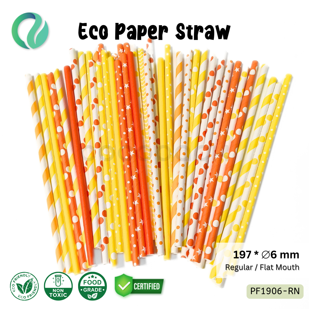 Decorative Color Eco Paper Straw - Flat Mouth 197*6mm - Gambar 25