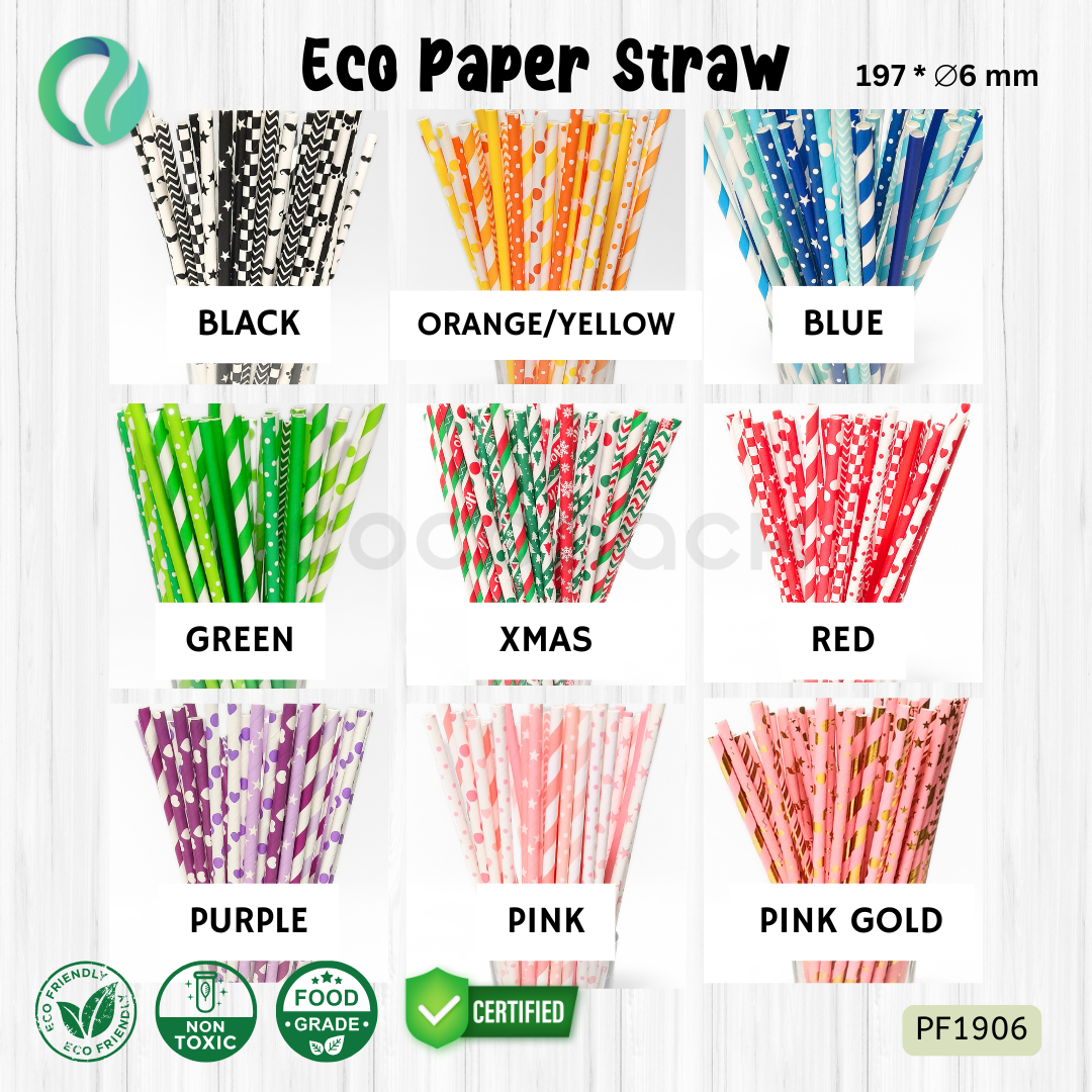 Decorative Color Eco Paper Straw - Flat Mouth 197*6mm