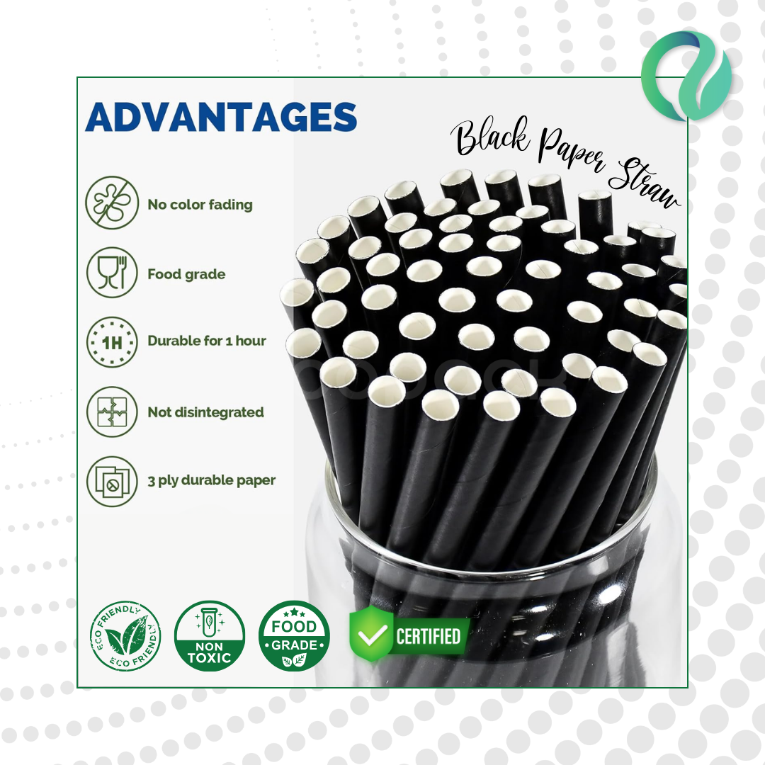 Individual Black Paper Straw - Flat Mouth 197*6mm - Gambar 3