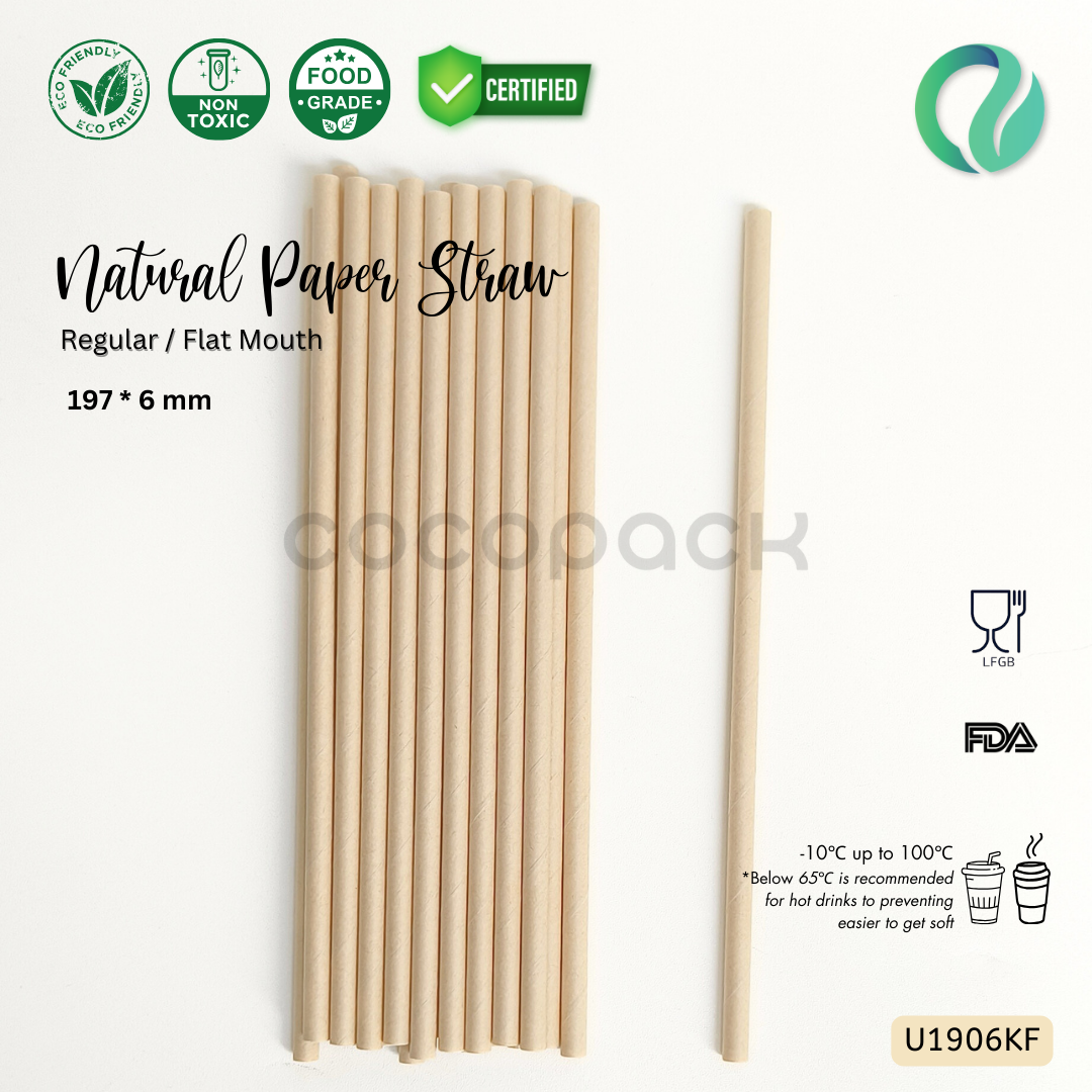 Natural Kraft Paper Straw Flat Mouth 197*6mm - Gambar 2