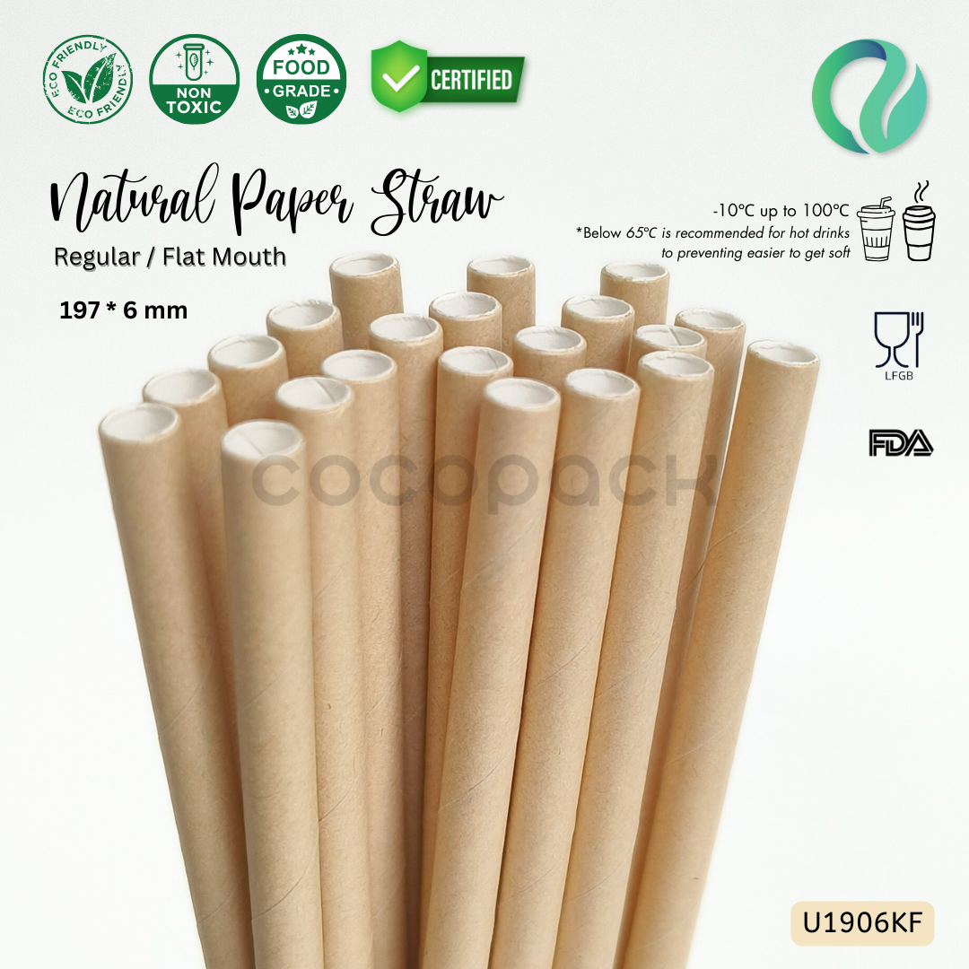Natural Kraft Paper Straw Flat Mouth 197*6mm