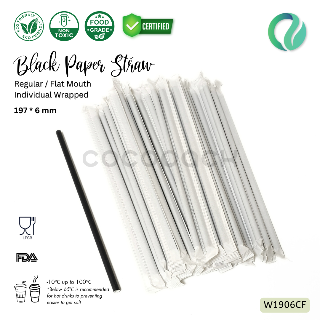 Individual Black Paper Straw - Flat Mouth 197*6mm - Gambar 2
