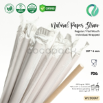 Individual Wrapped Natural Kraft Paper Straw Flat Mouth 197*6mm