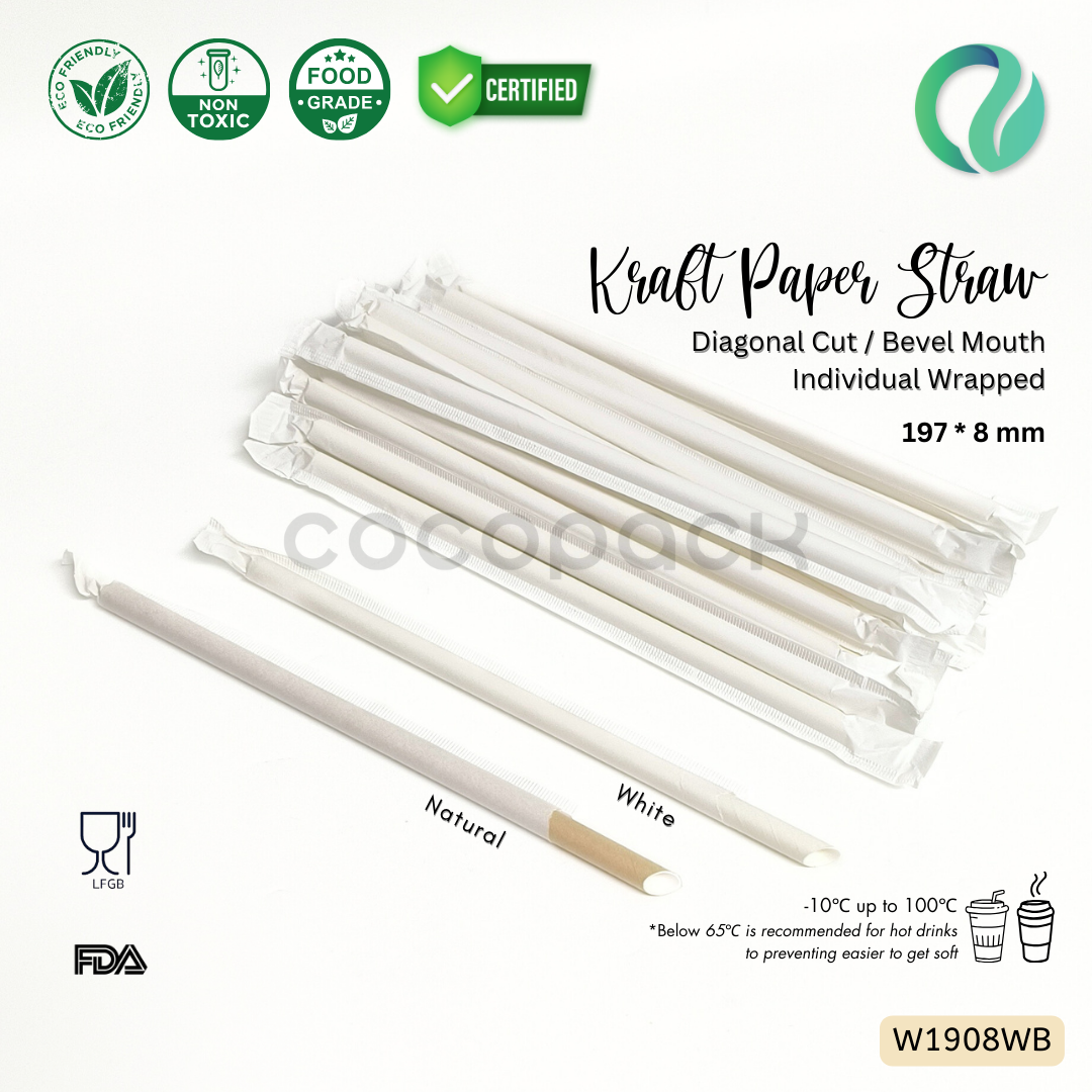 Individual White Paper Straw Bevel Mouth 197*8mm - Gambar 4