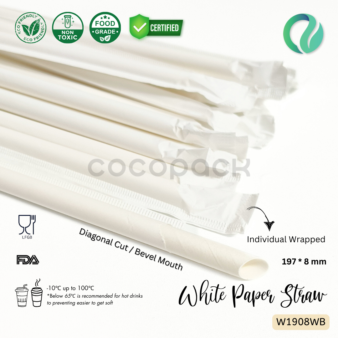 Individual White Paper Straw Bevel Mouth 197*8mm - Gambar 3