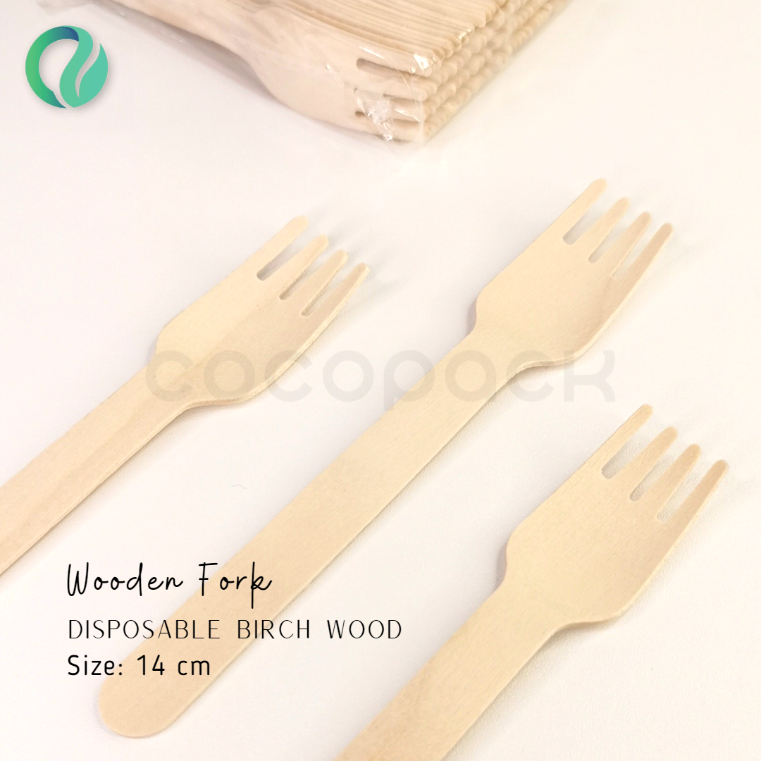 Disposable Wooden Fork 14 cm - Gambar 3