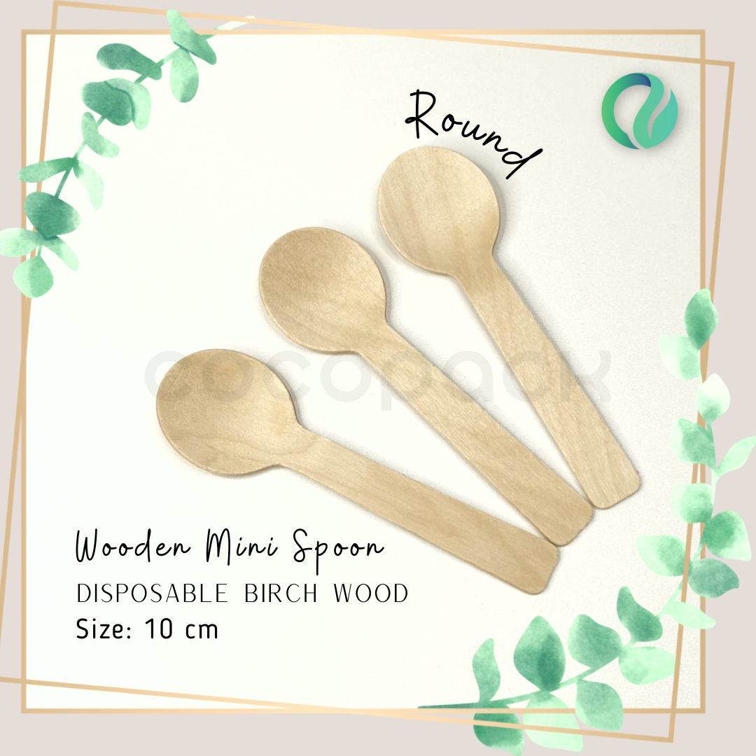 Disposable Wooden Mini Round Spoon 10 cm - Gambar 2
