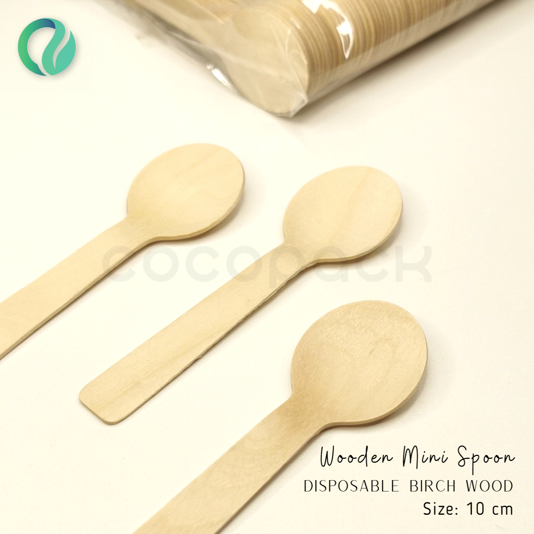 Disposable Wooden Mini Round Spoon 10 cm - Gambar 4