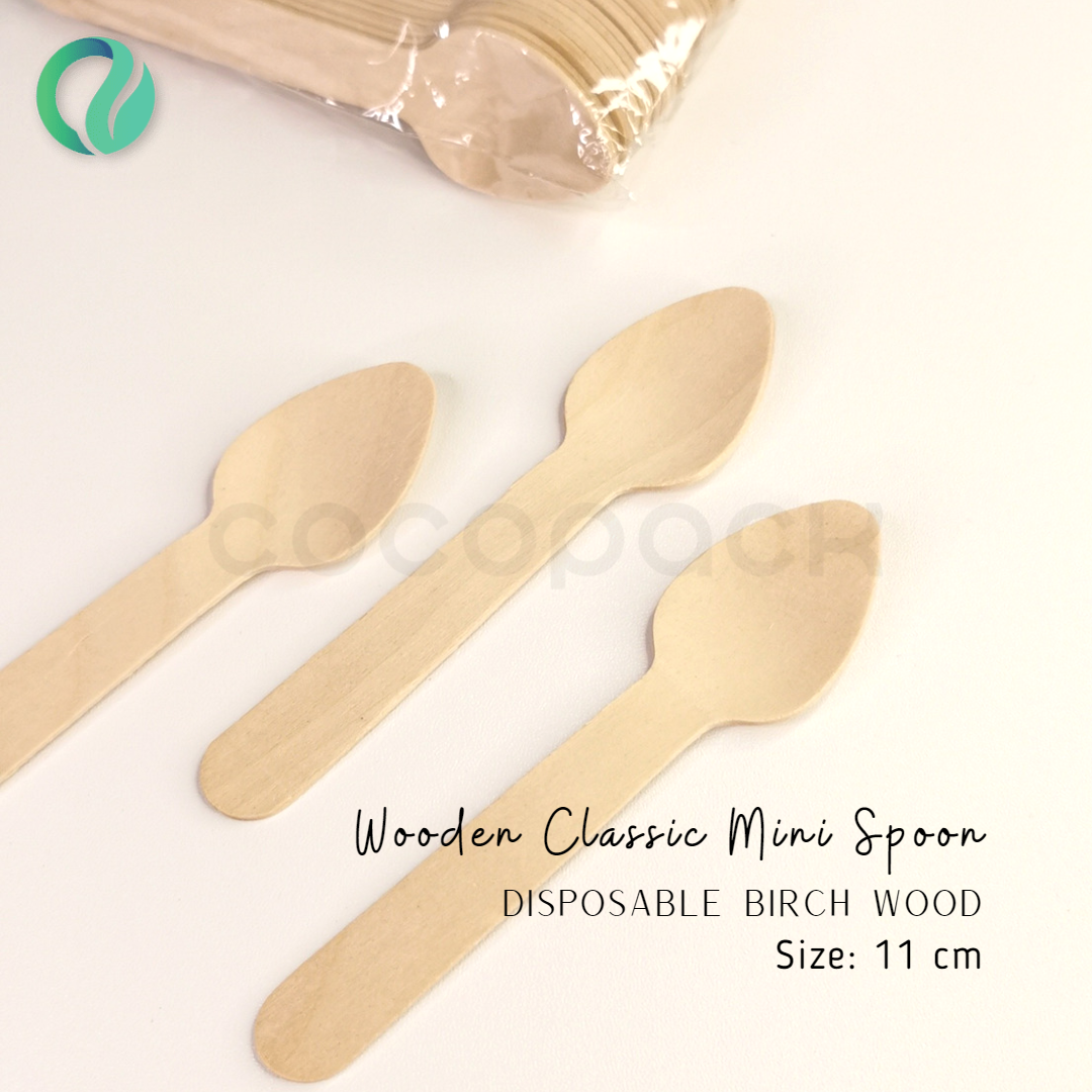 Disposable Wooden Classic Spoon 11 cm - Gambar 2