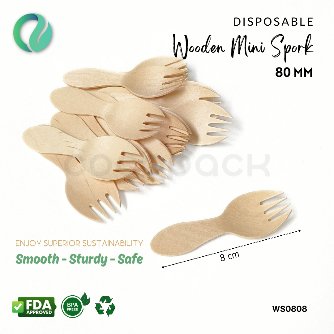 Disposable Wooden Mini Spork 8 cm - Gambar 5
