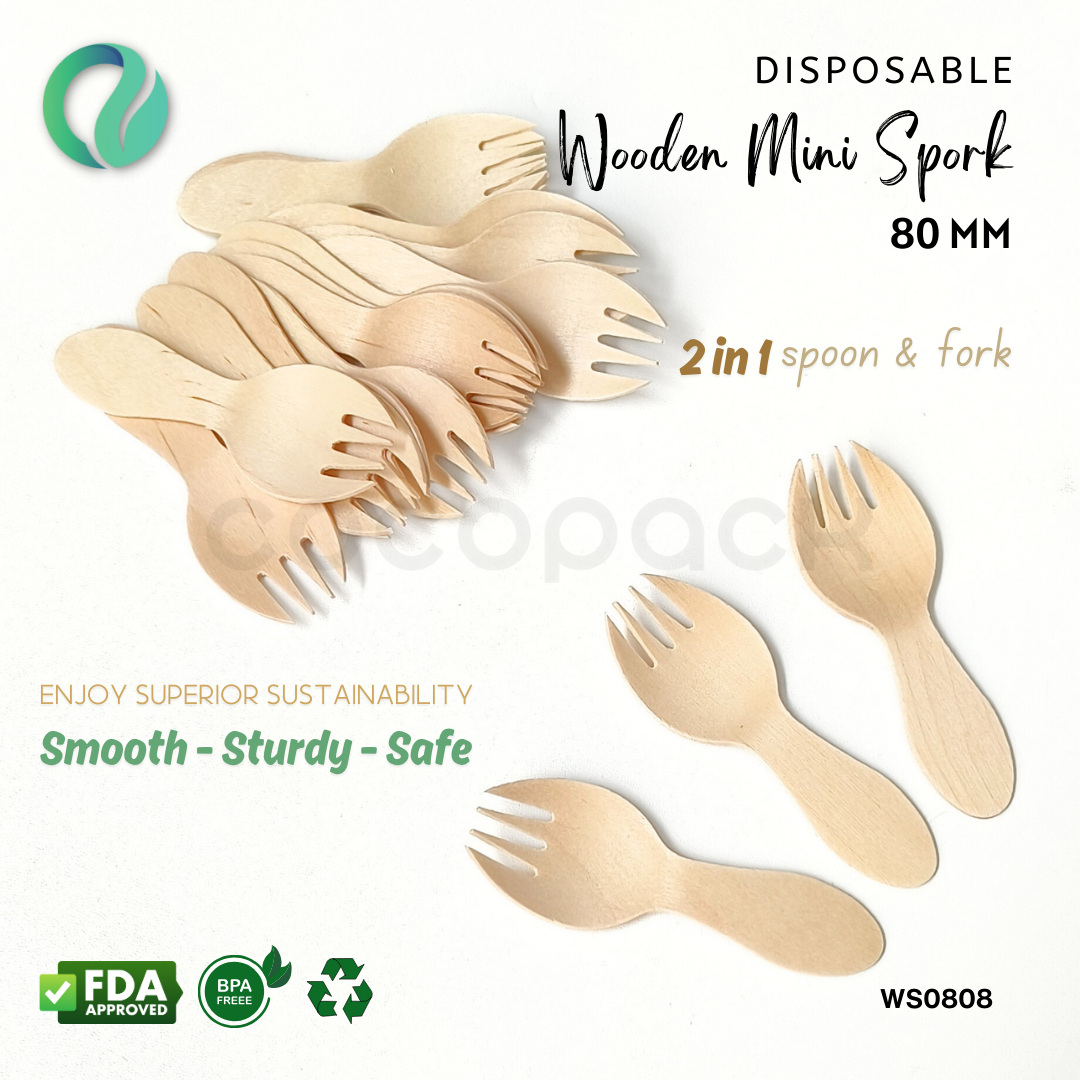 Disposable Wooden Mini Spork 8 cm - Gambar 4
