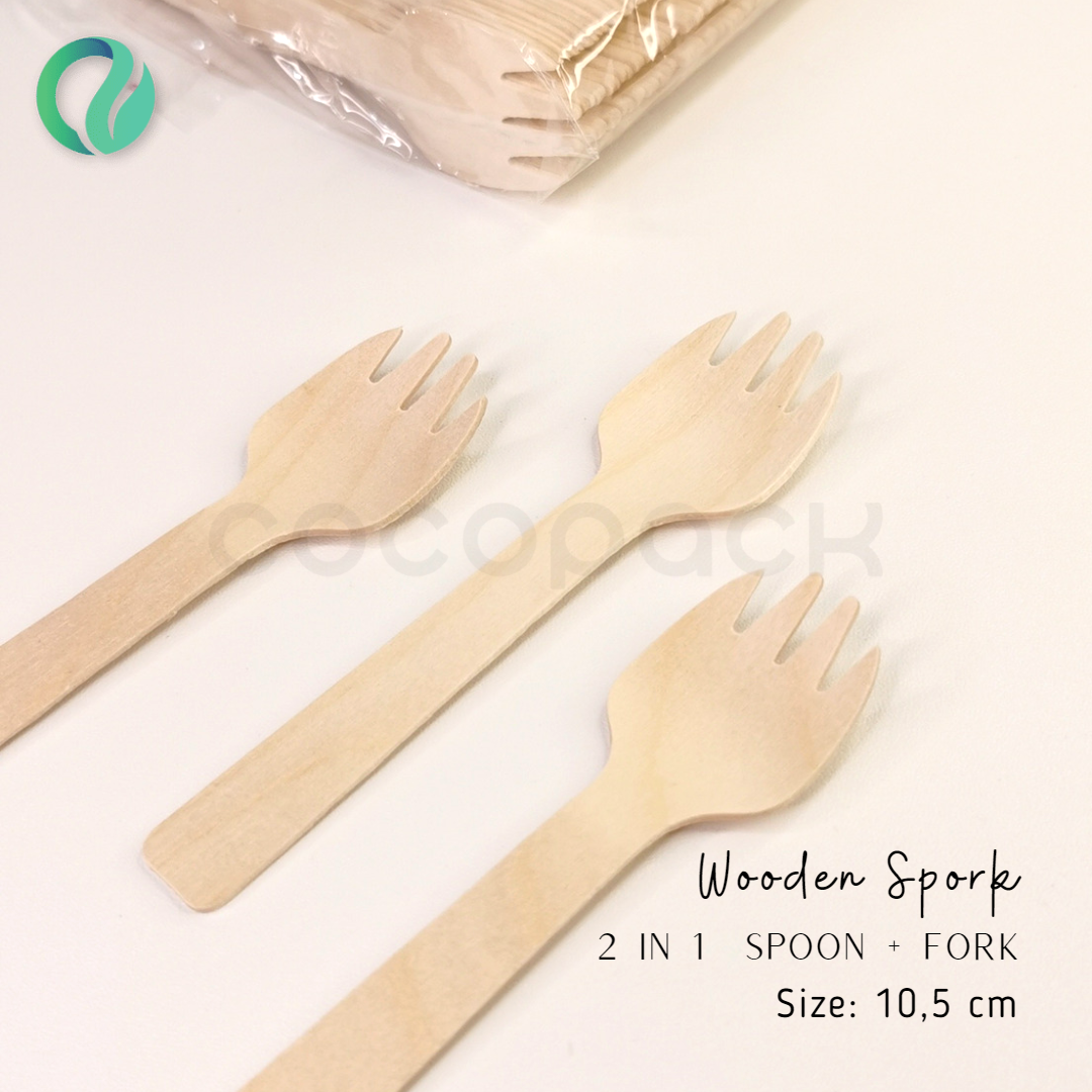 Disposable Wooden Spork 10,5 cm - Gambar 3