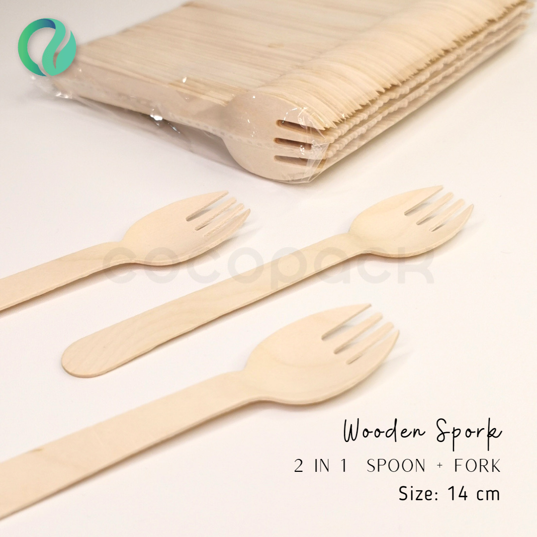 Disposable Wooden Spork 14 cm - Gambar 4