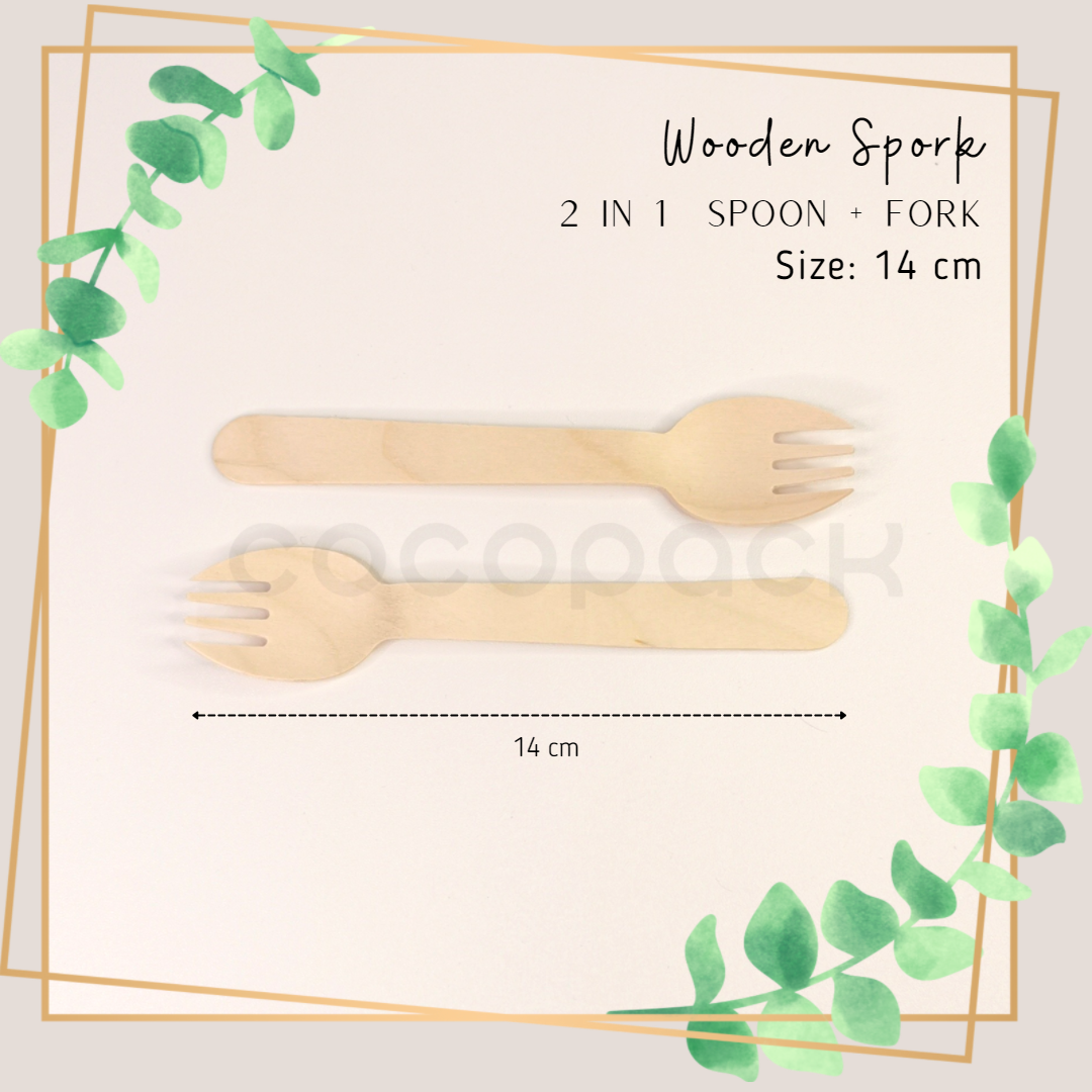 Disposable Wooden Spork 14 cm - Gambar 3
