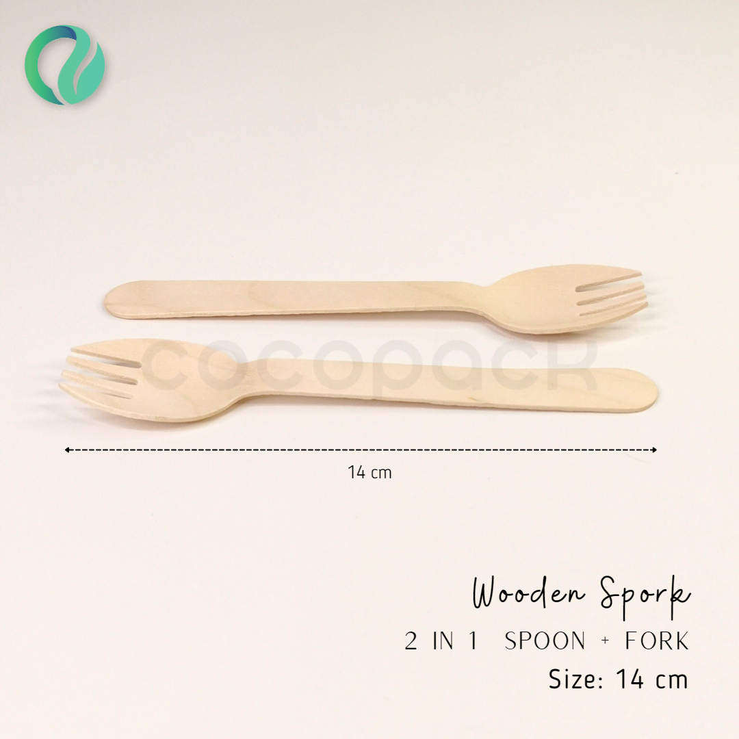 Disposable Wooden Spork 14 cm - Gambar 2