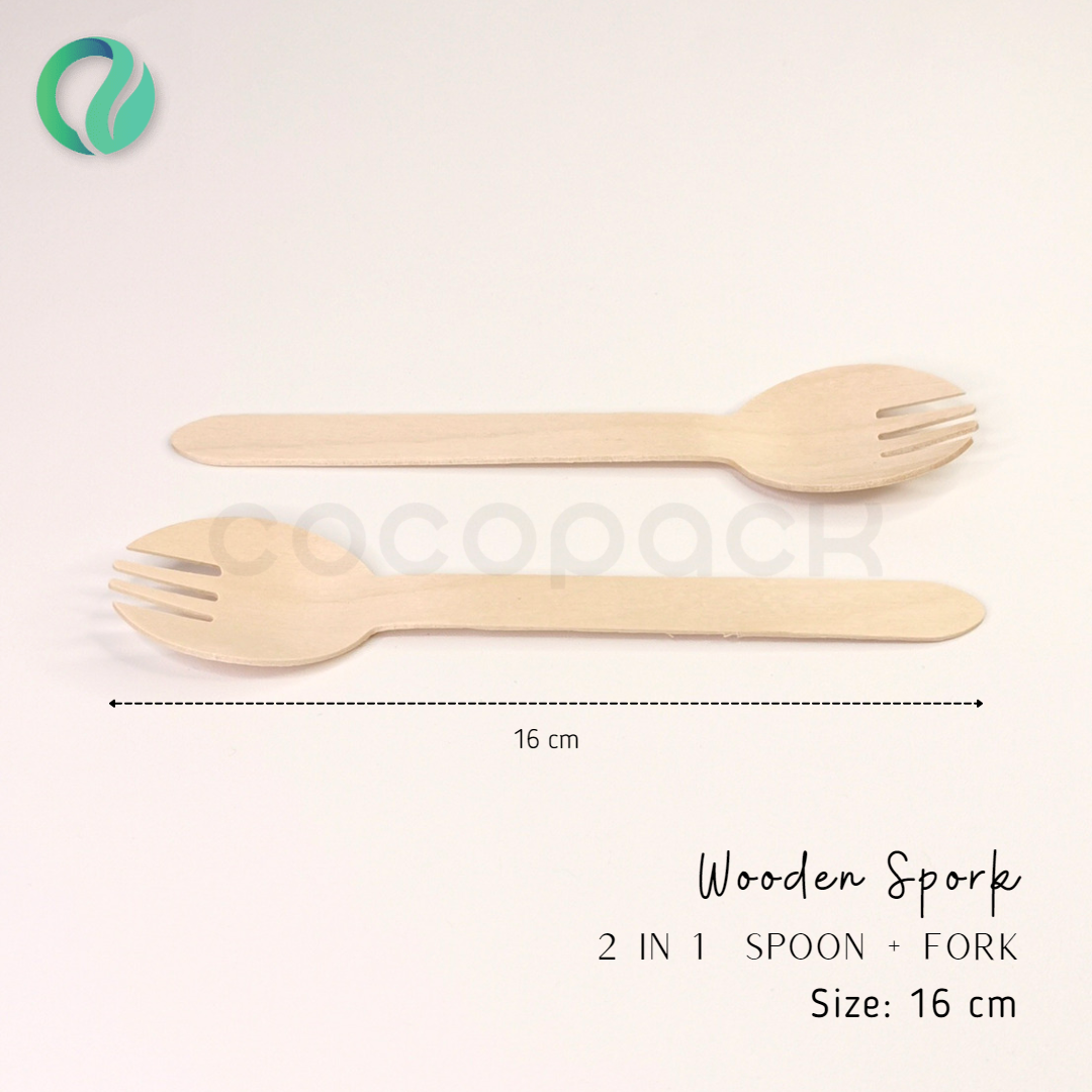 Disposable Wooden Spork 16 cm - Gambar 3