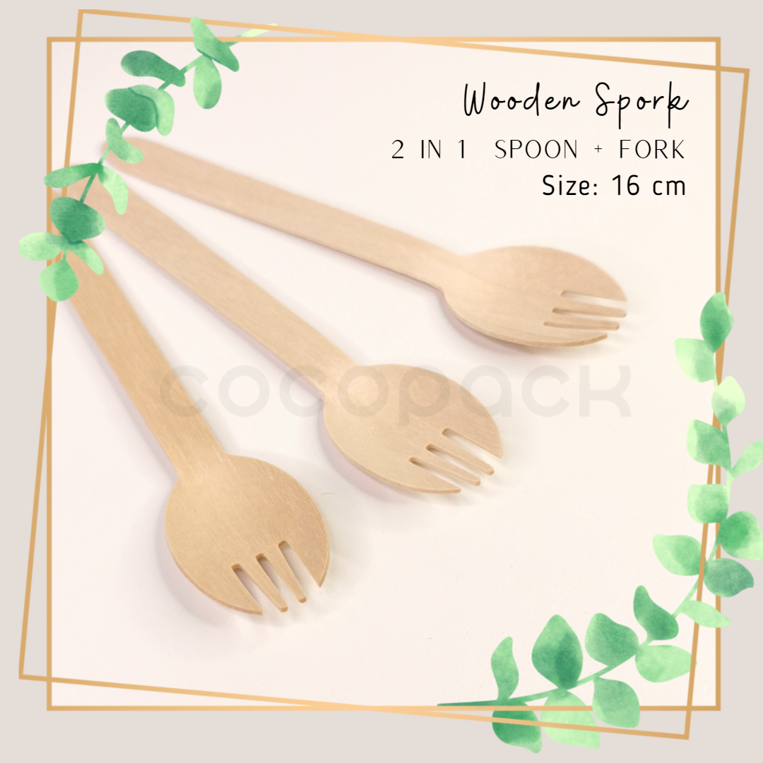 Disposable Wooden Spork 16 cm - Gambar 2
