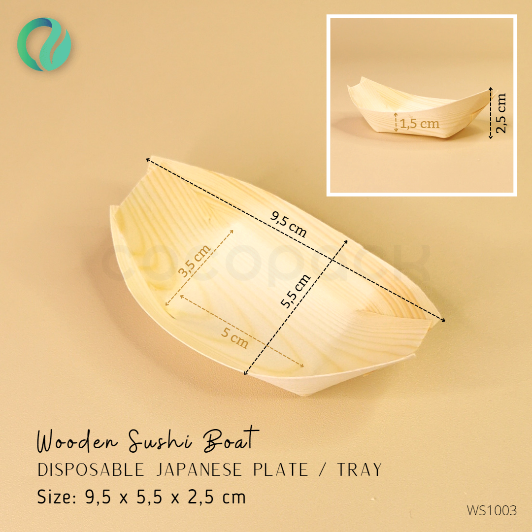 Disposable Wooden Boat Sushi Tray 3,5 inch - Gambar 2