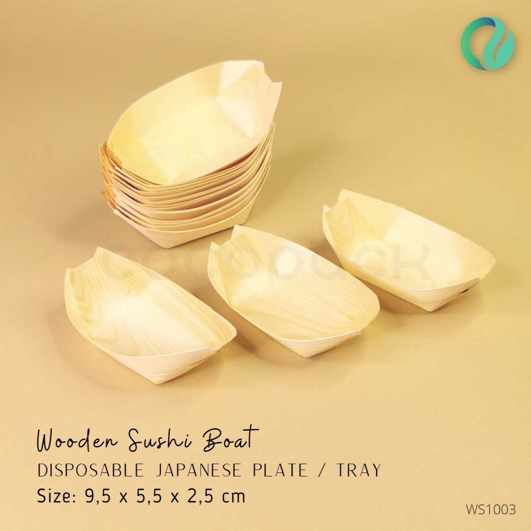 Disposable Wooden Boat Sushi Tray 3,5 inch - Gambar 3