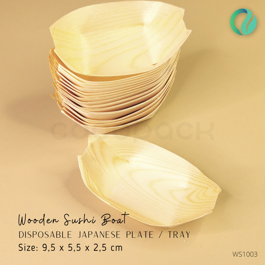 Disposable Wooden Boat Sushi Tray 3,5 inch - Gambar 5