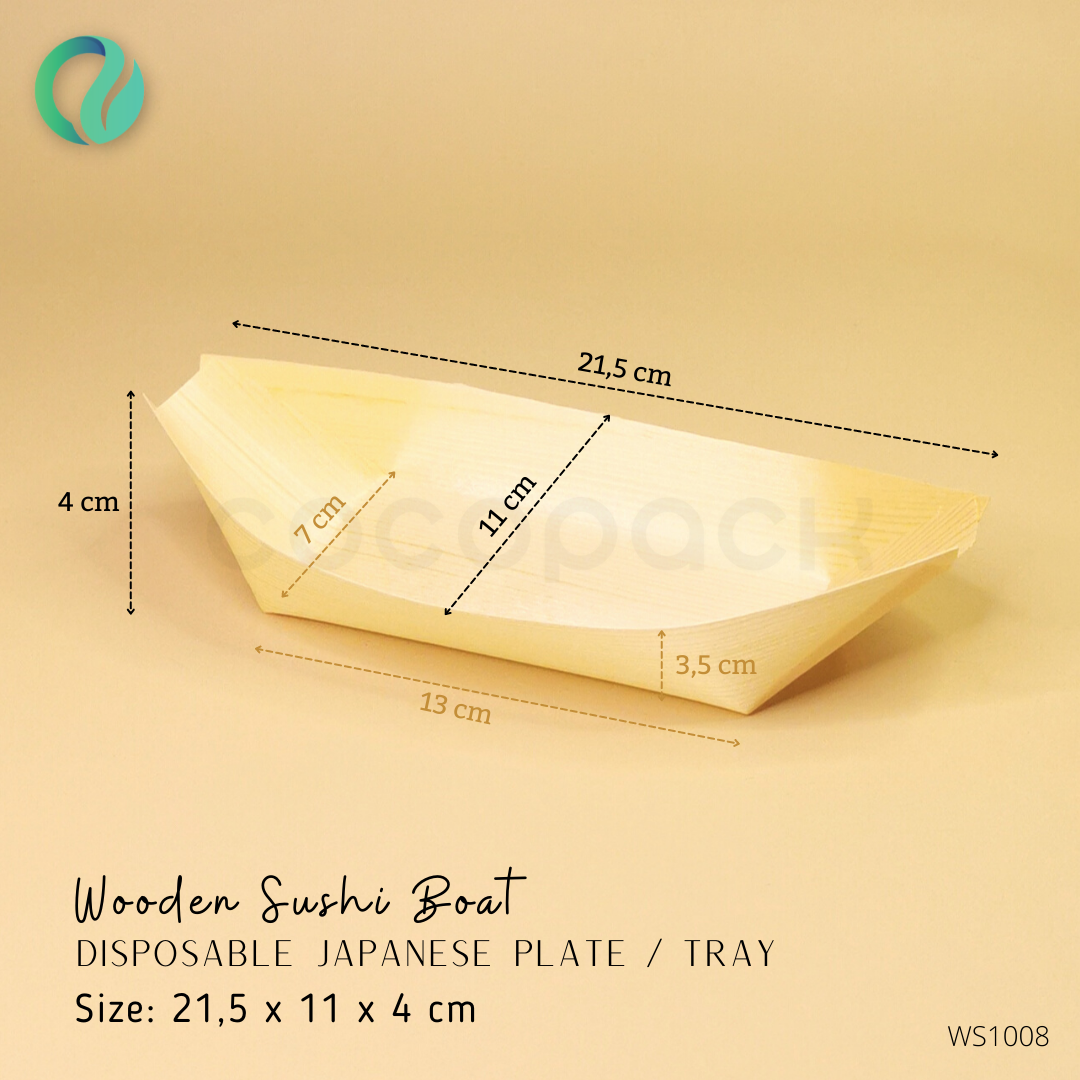 Disposable Wooden Boat Sushi Tray 8 inch - Gambar 3